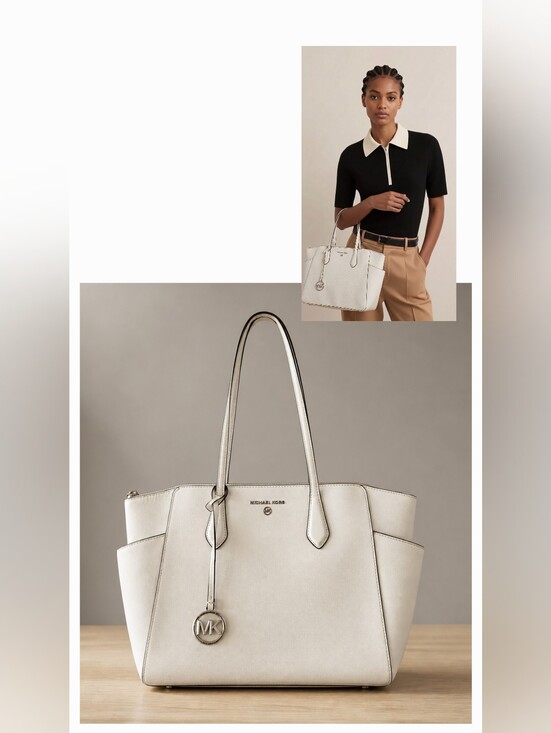 Michael Kors Handbags - Michael Kors white tote bag Marilyn Medium Saffiano leather top-zip, great cond.